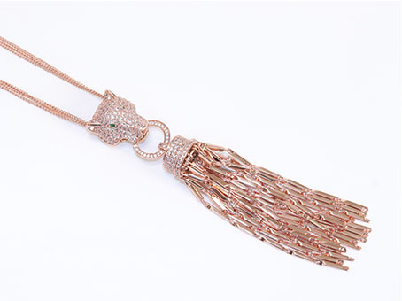 Rose gold panther face sleek tassel pendant