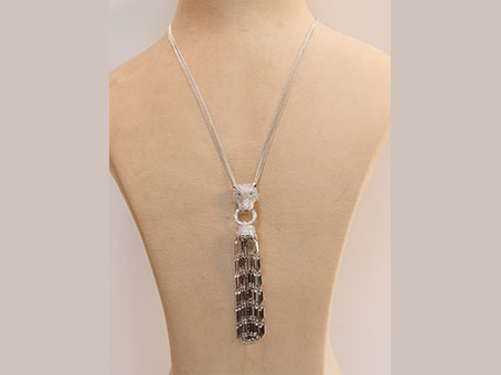 Platinum panther face sleek tassel pendant