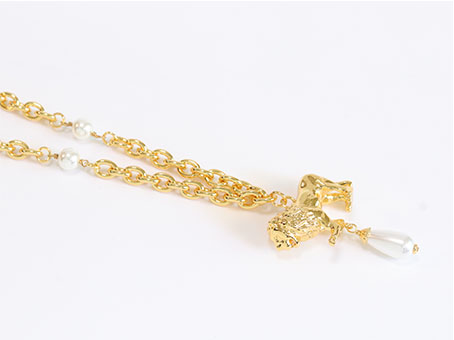 Lion and pearl drop link double C chain