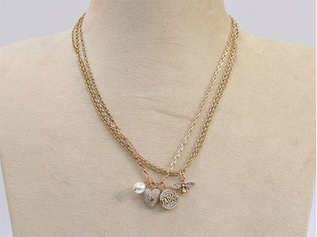 Alphabet Pearl and charm pendants necklace 4 charms