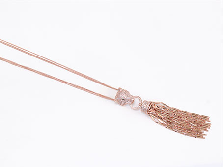 Rose gold panther face sleek tassel pendant