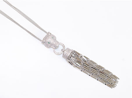 Platinum panther face sleek tassel pendant