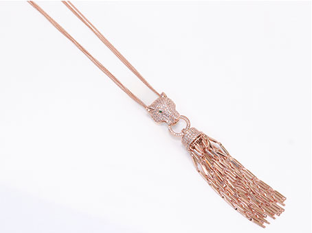 Rose gold panther face sleek tassel pendant