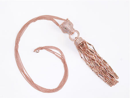 Rose gold panther face sleek tassel pendant
