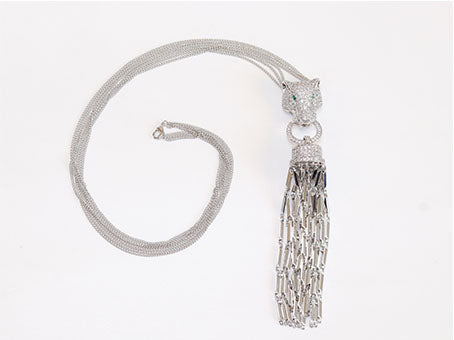 Platinum panther face sleek tassel pendant