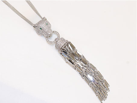 Platinum panther face sleek tassel pendant