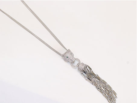 Platinum panther face sleek tassel pendant
