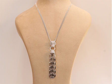 Platinum panther face sleek tassel pendant