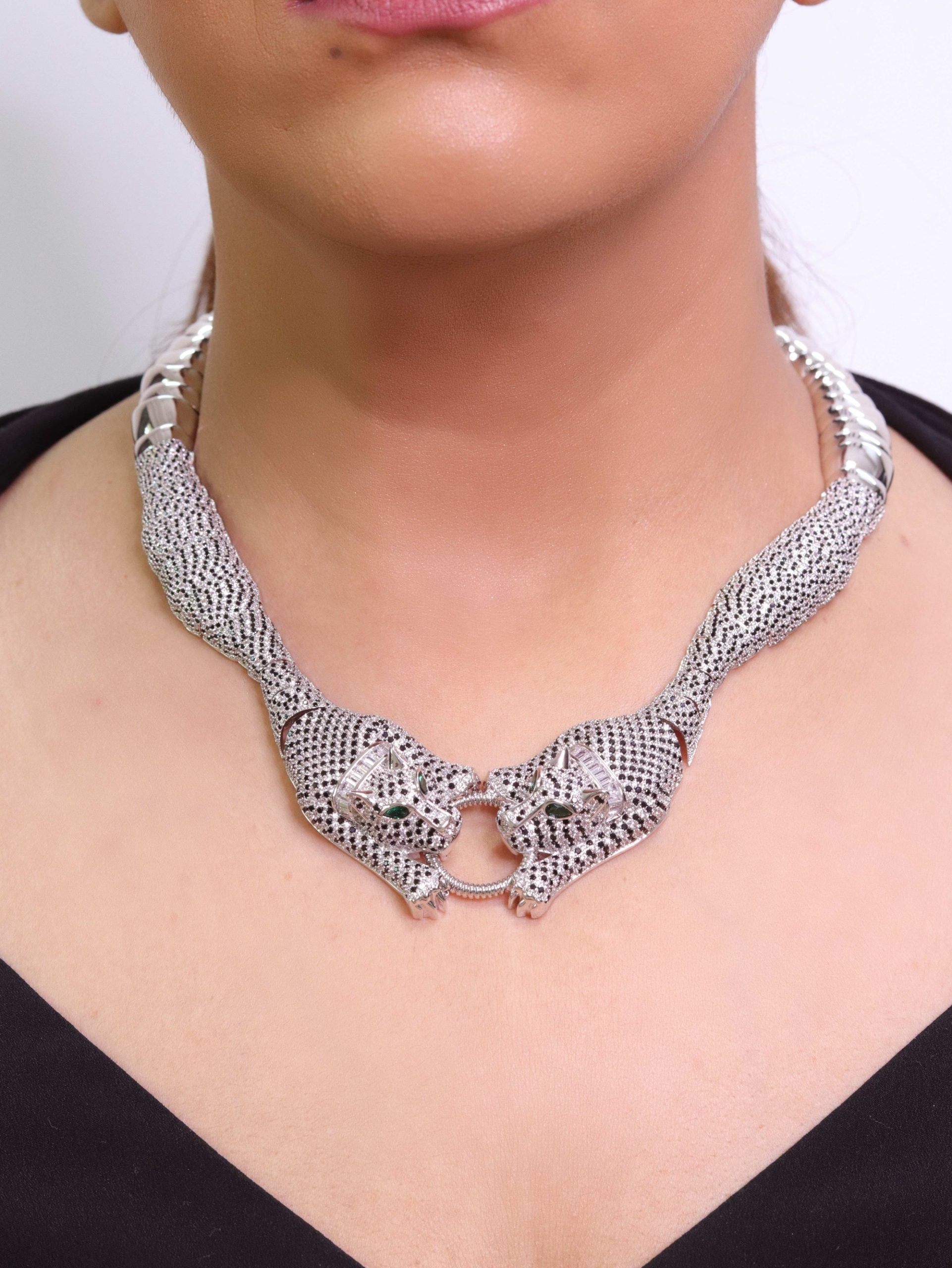 Platinum panther body necklace
