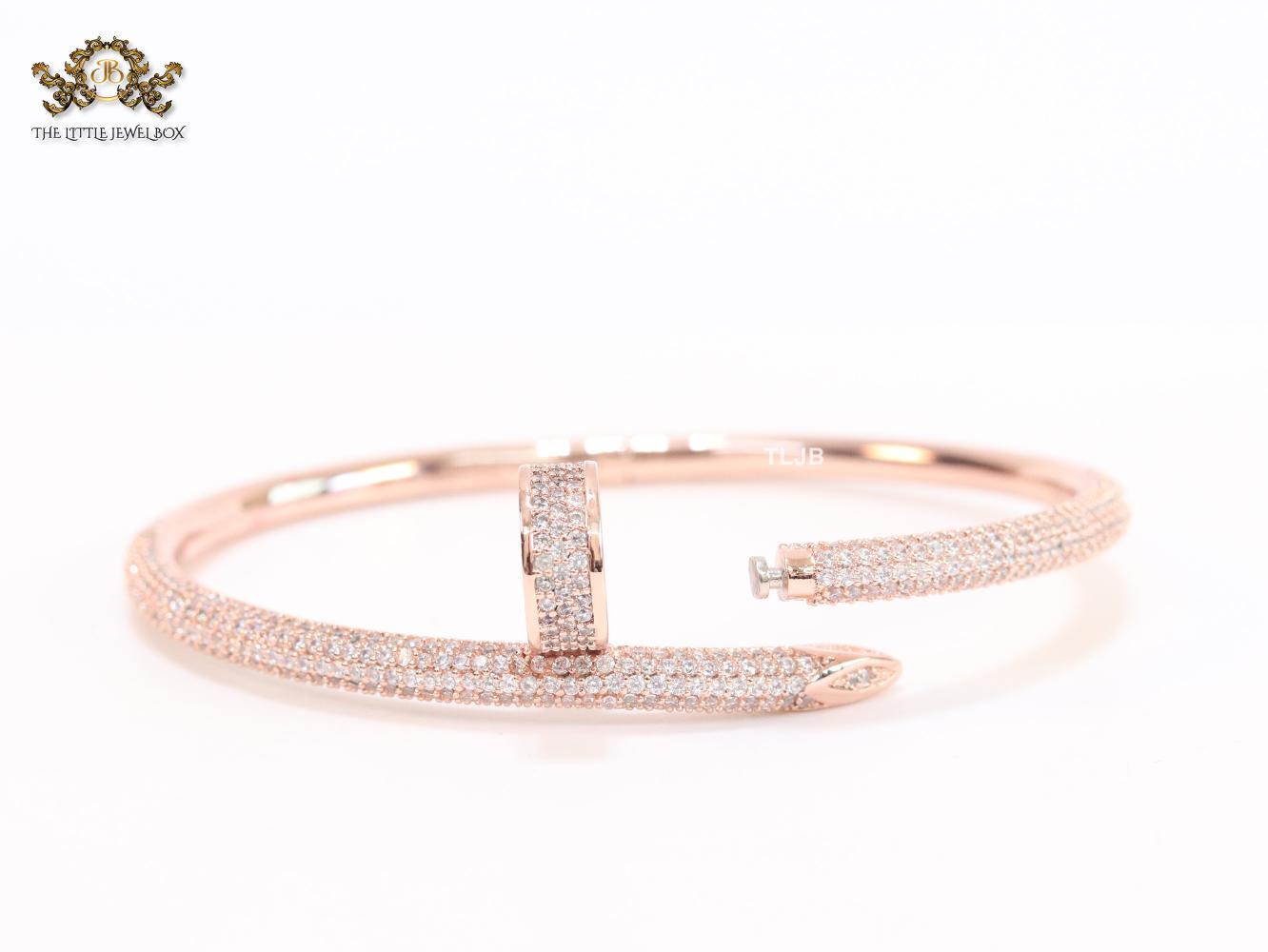 Rose gold nail and cz openable bracelet