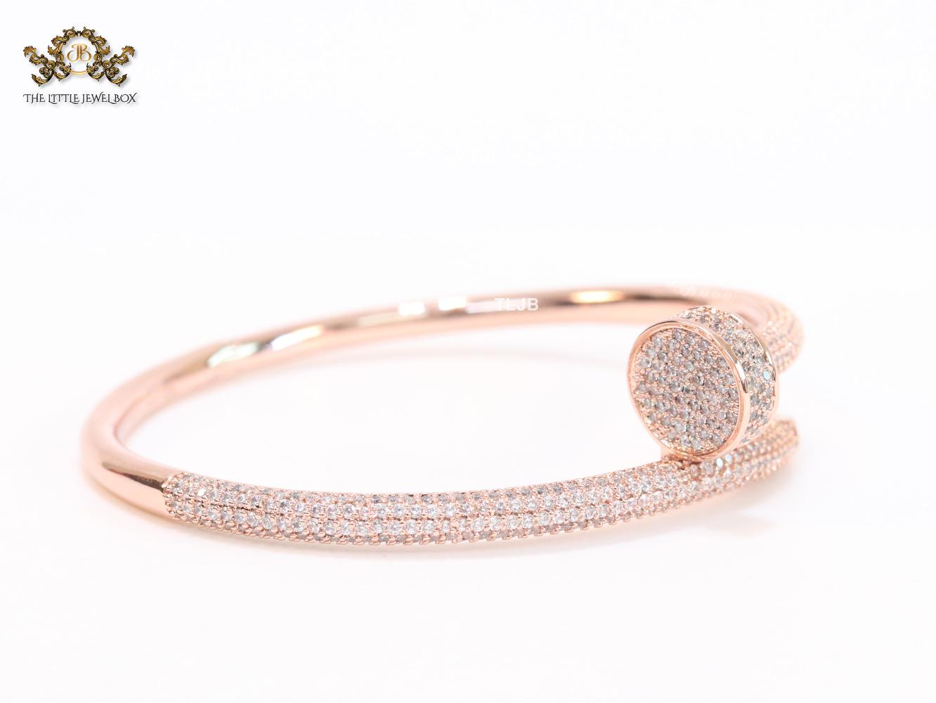 Rose gold nail and cz openable bracelet
