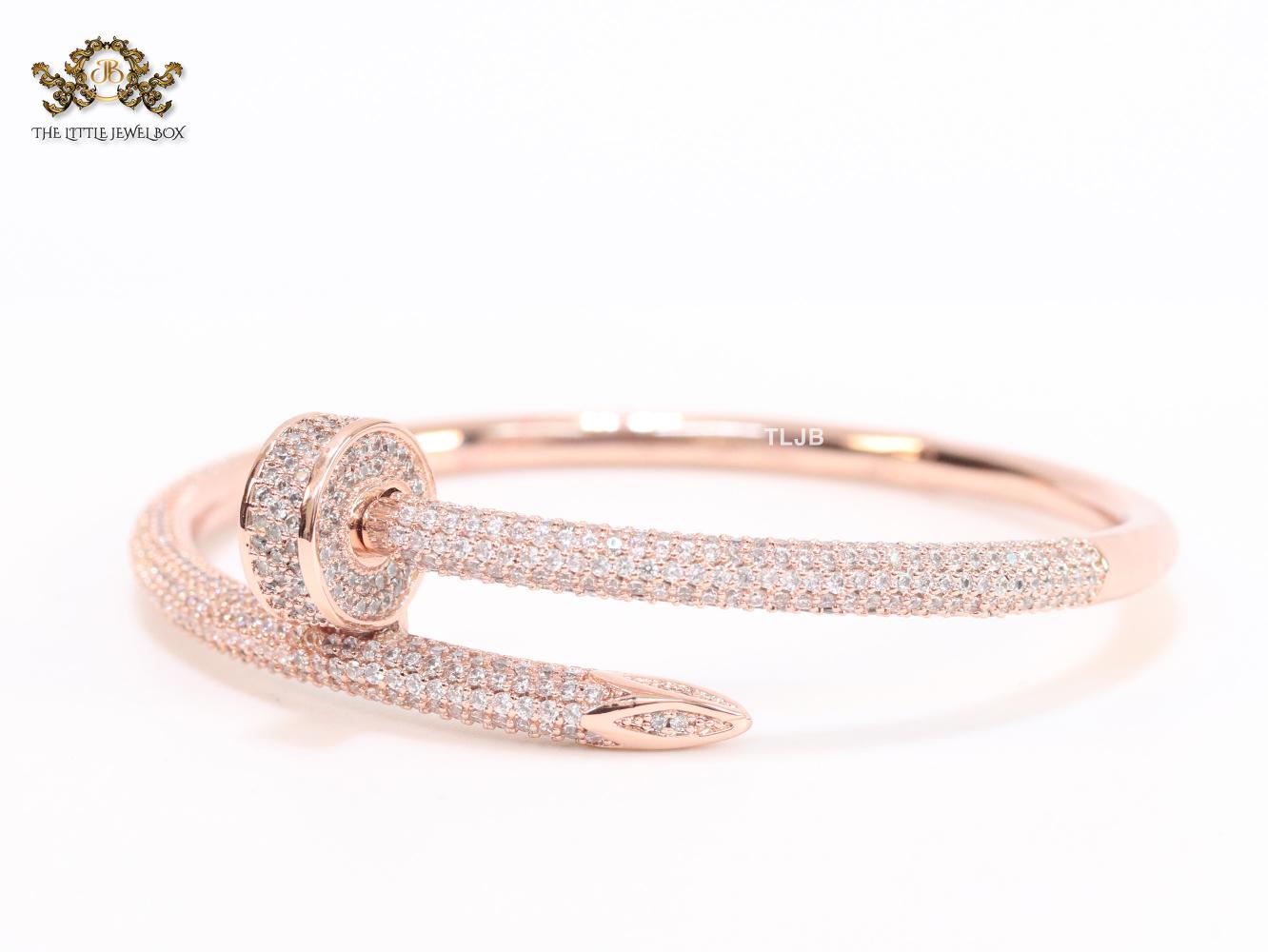 Rose gold nail and cz openable bracelet