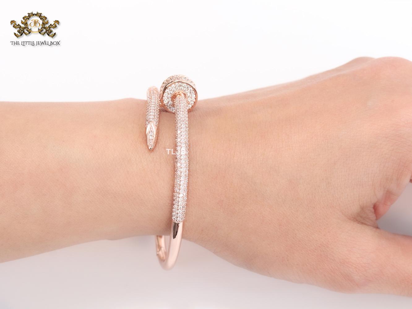 Rose gold nail and cz openable bracelet