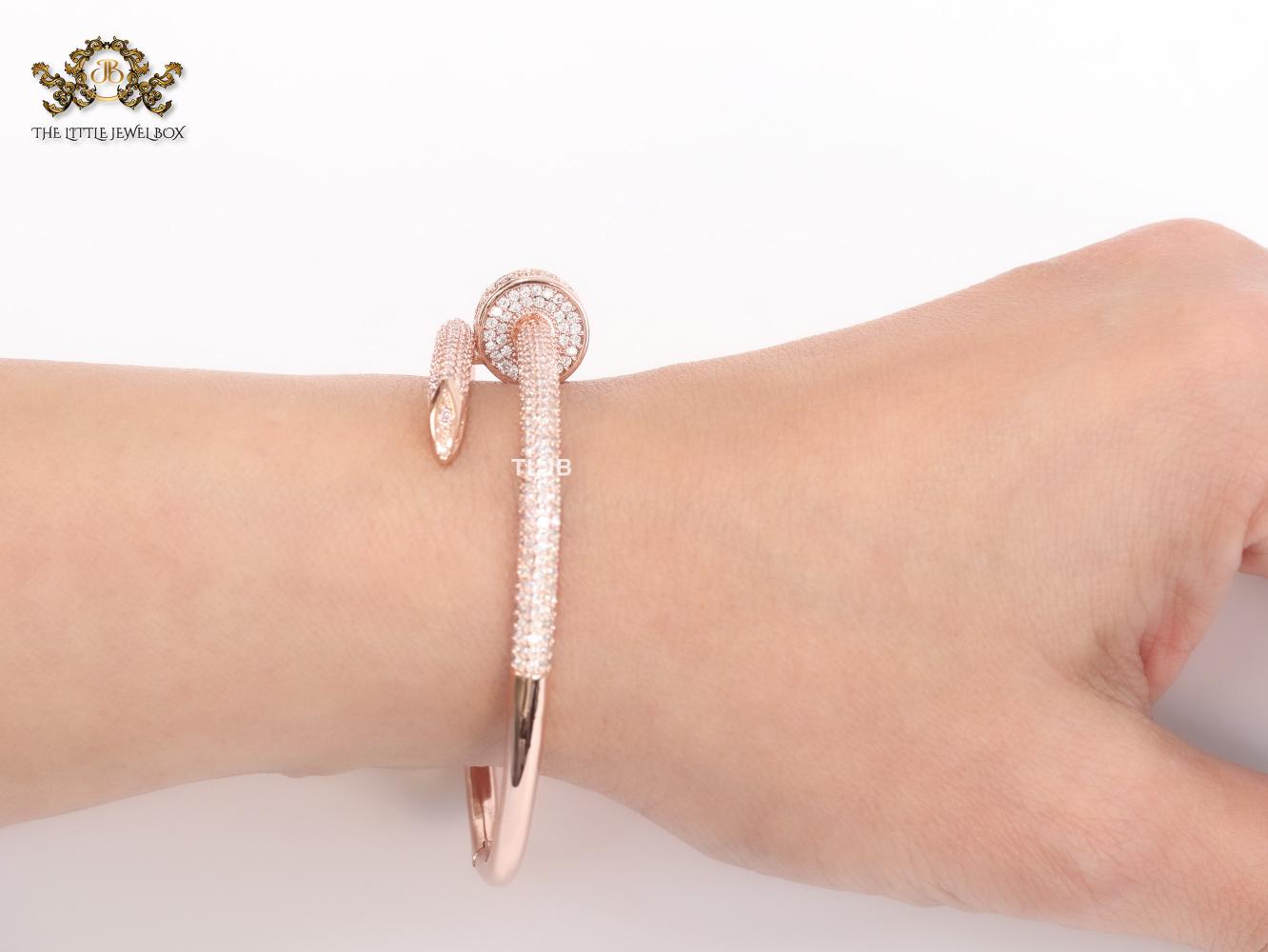 Rose gold nail and cz openable bracelet