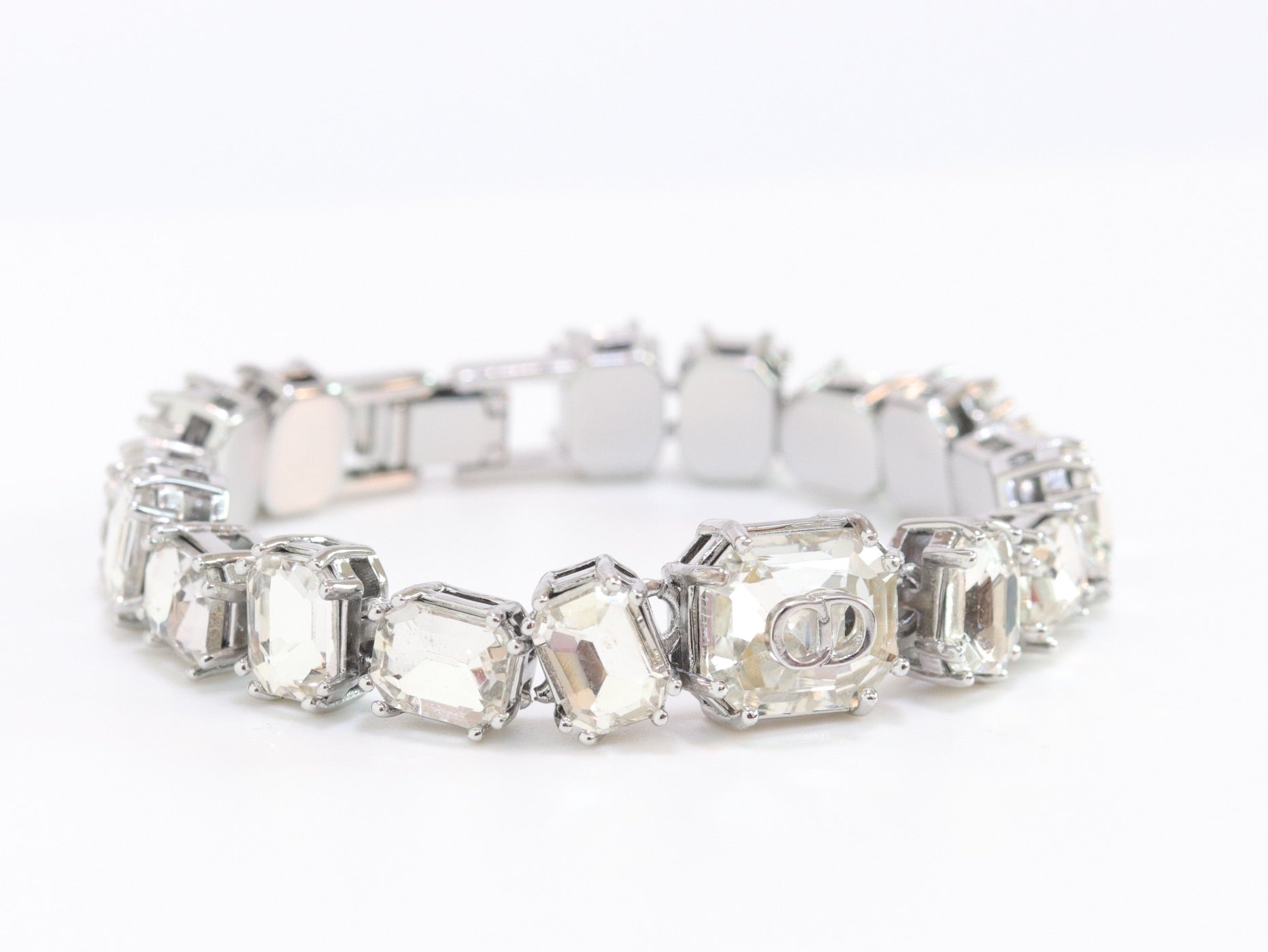 Alphabet C & D CZ bracelet in Platinum finish
