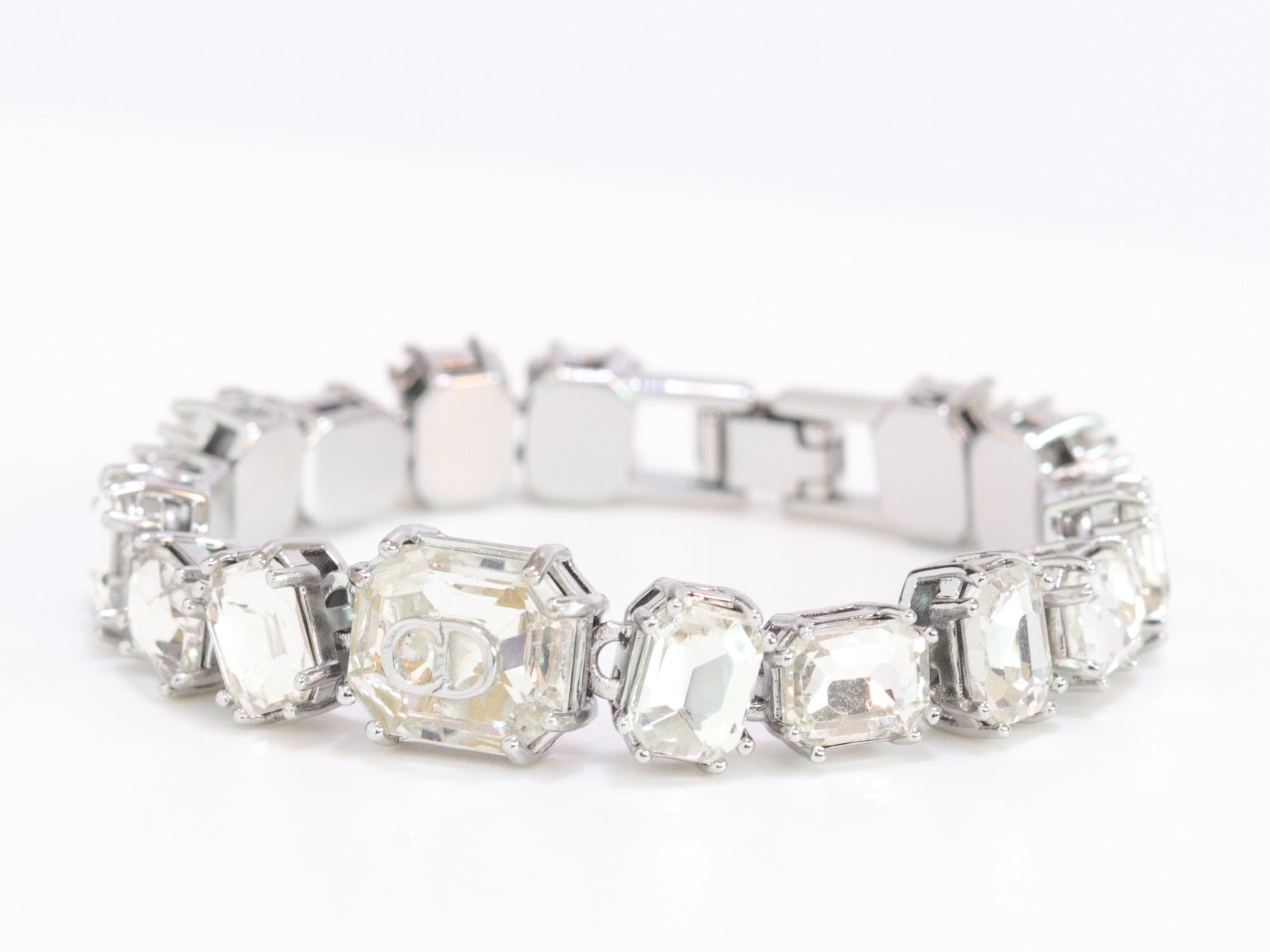 Alphabet C & D CZ bracelet in Platinum finish