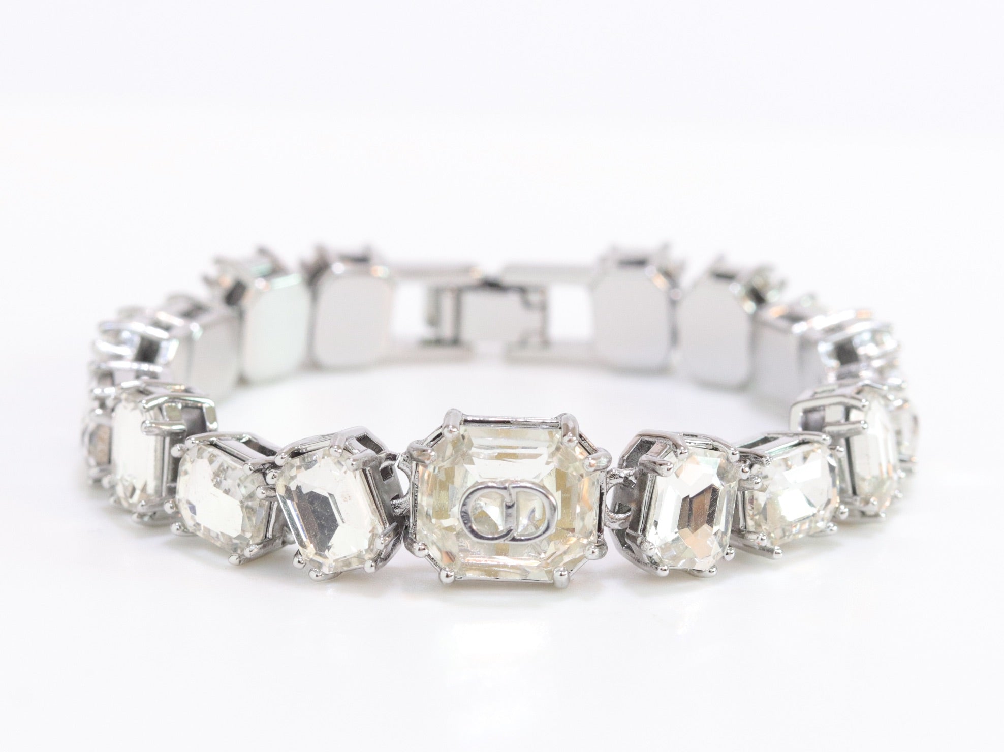 Alphabet C & D CZ bracelet in Platinum finish