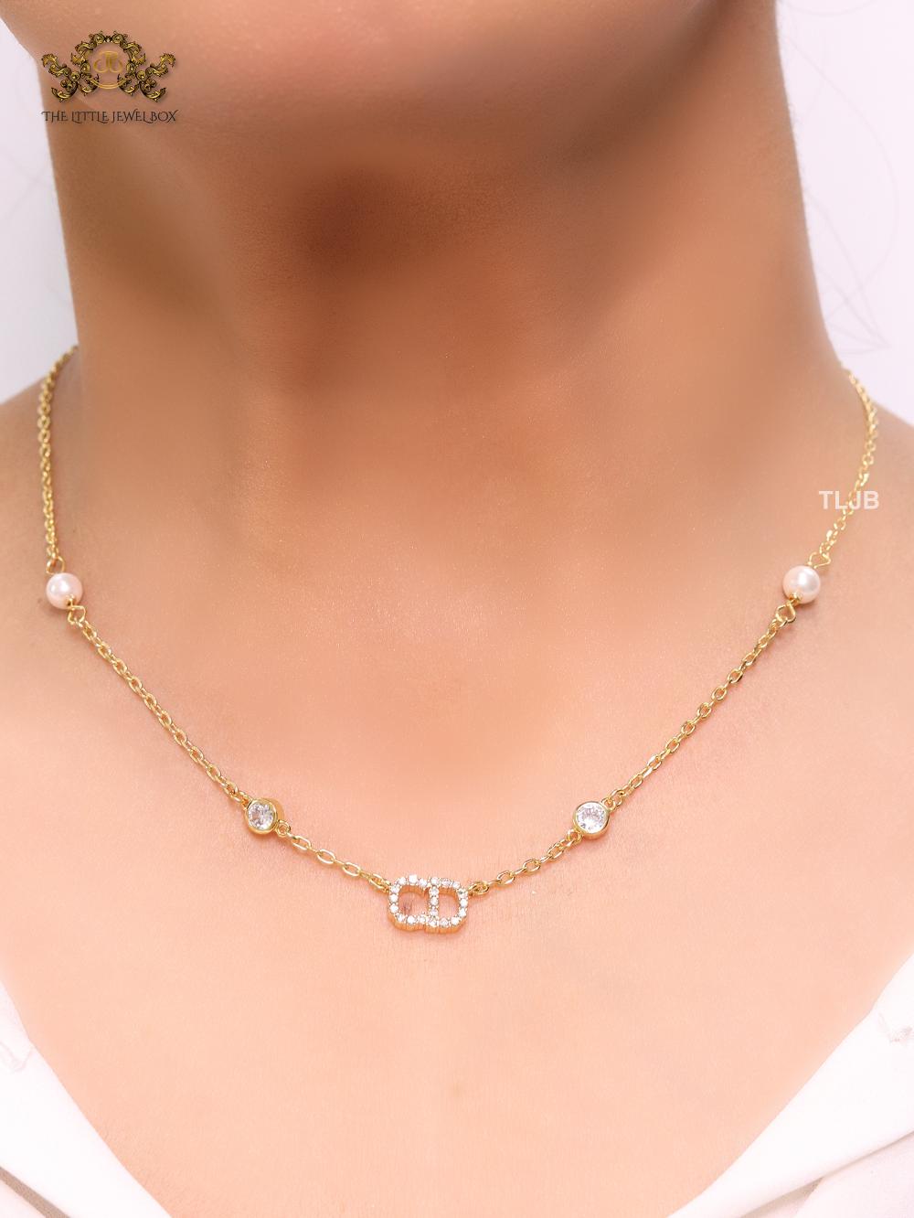 Alphabet C And D sleek gold chain necklace with CZ