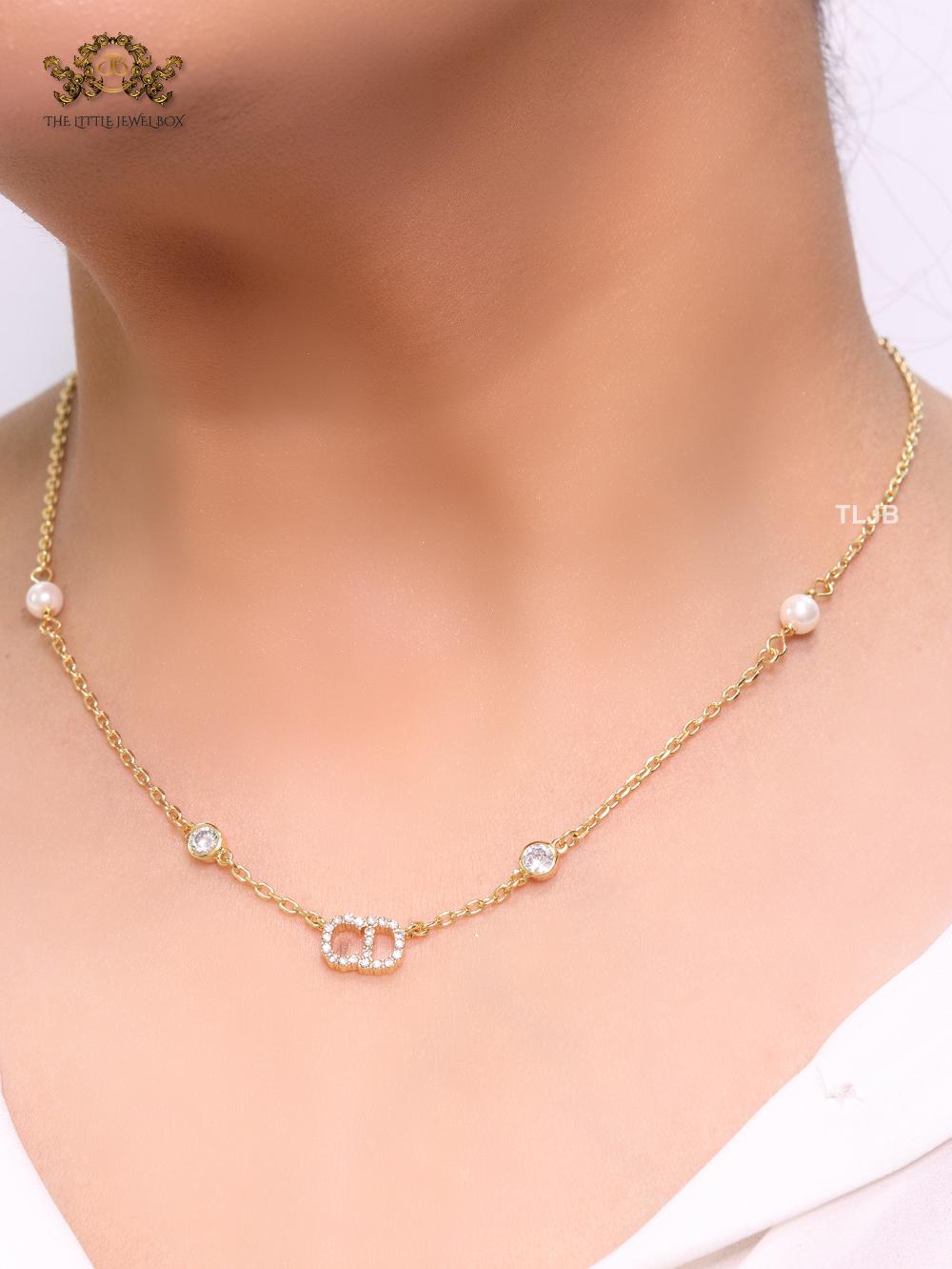 Alphabet C And D sleek gold chain necklace with CZ