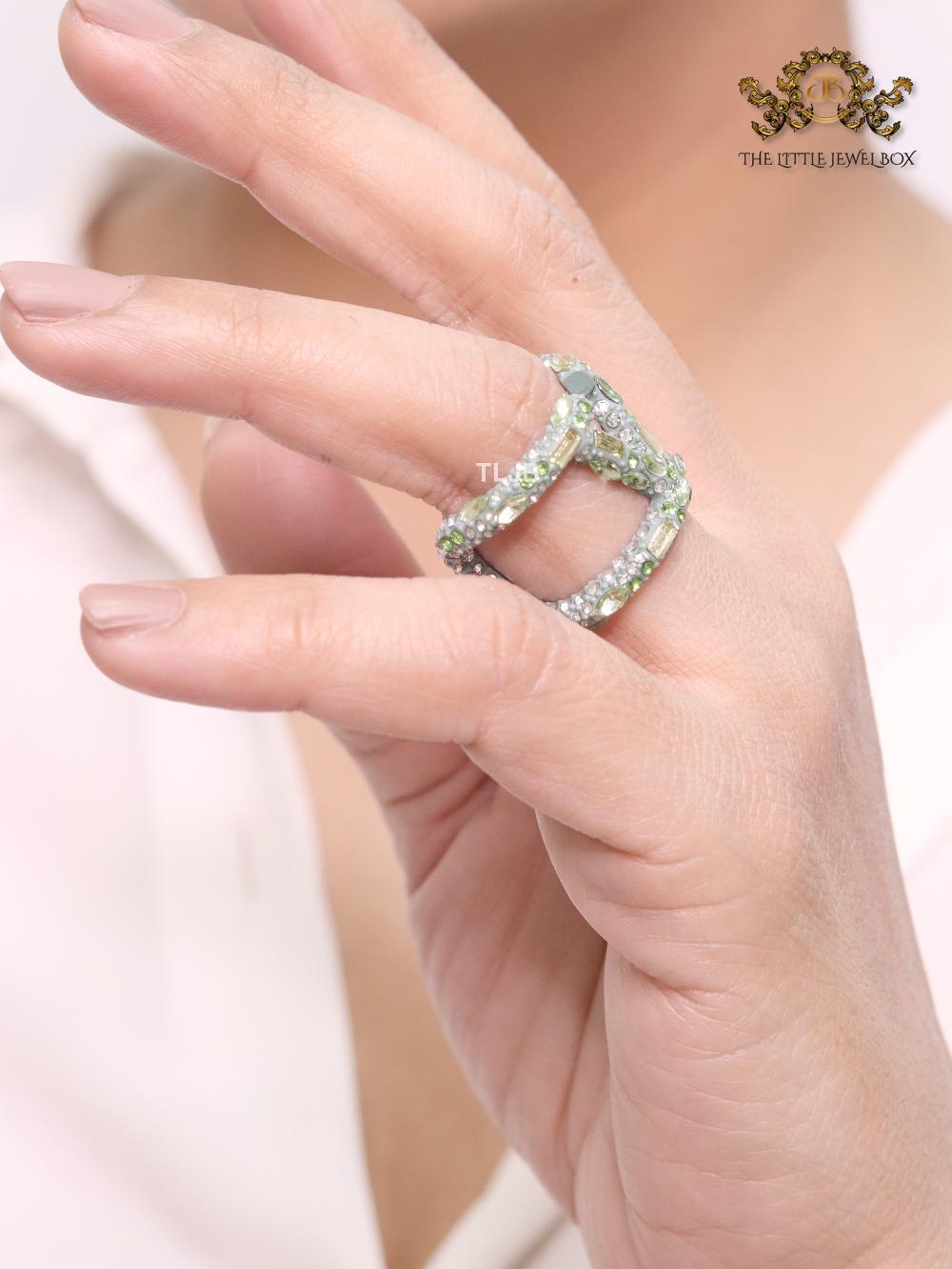 Open V crystal stone ring