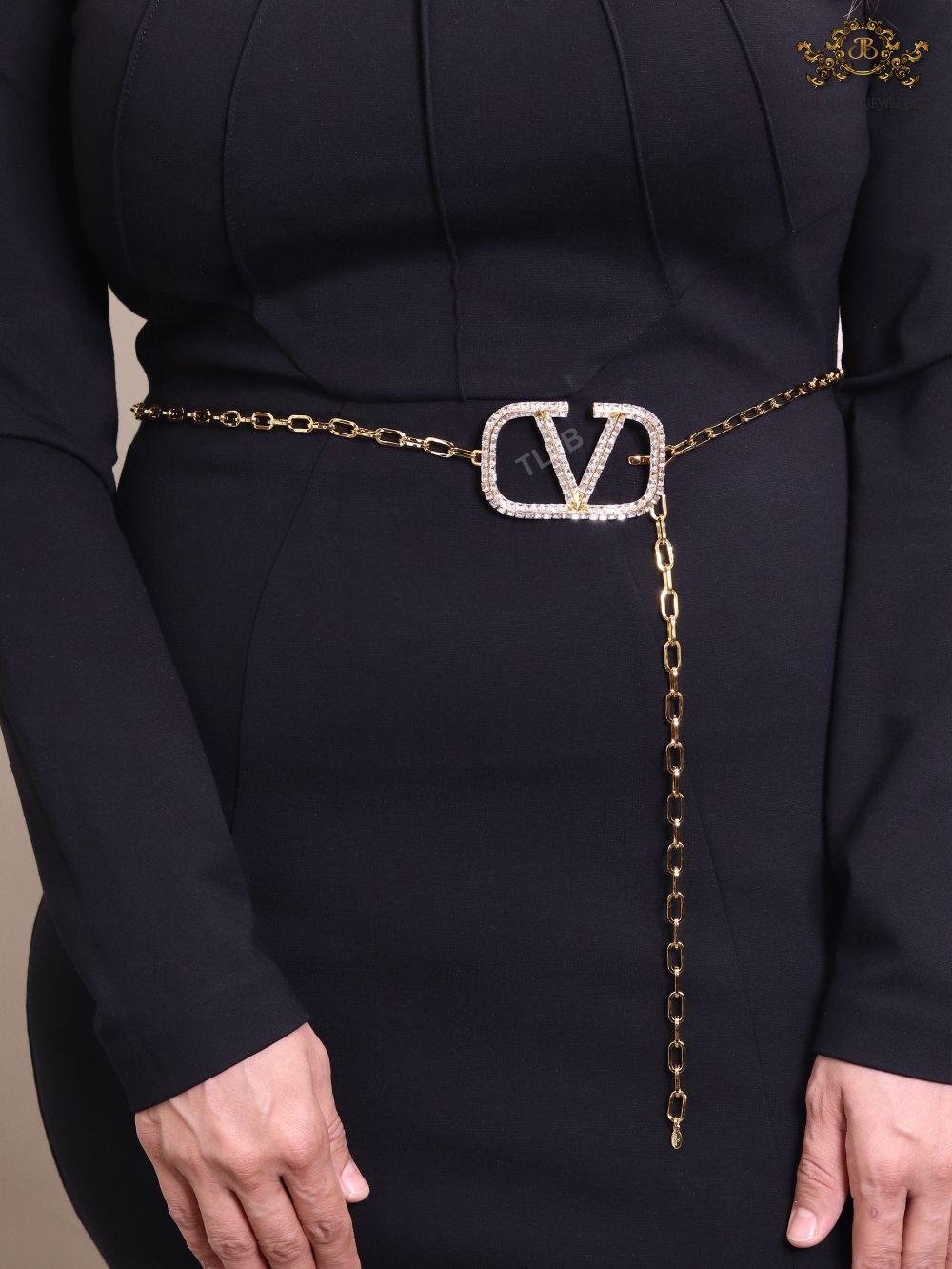 Open V and gold chain waist belt