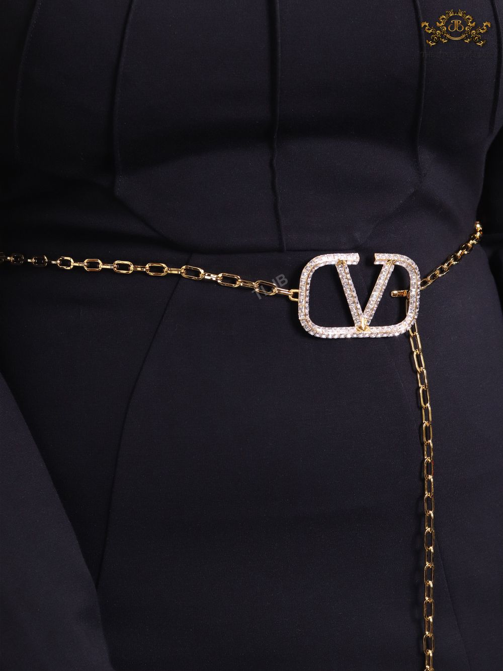 Open V and gold chain waist belt