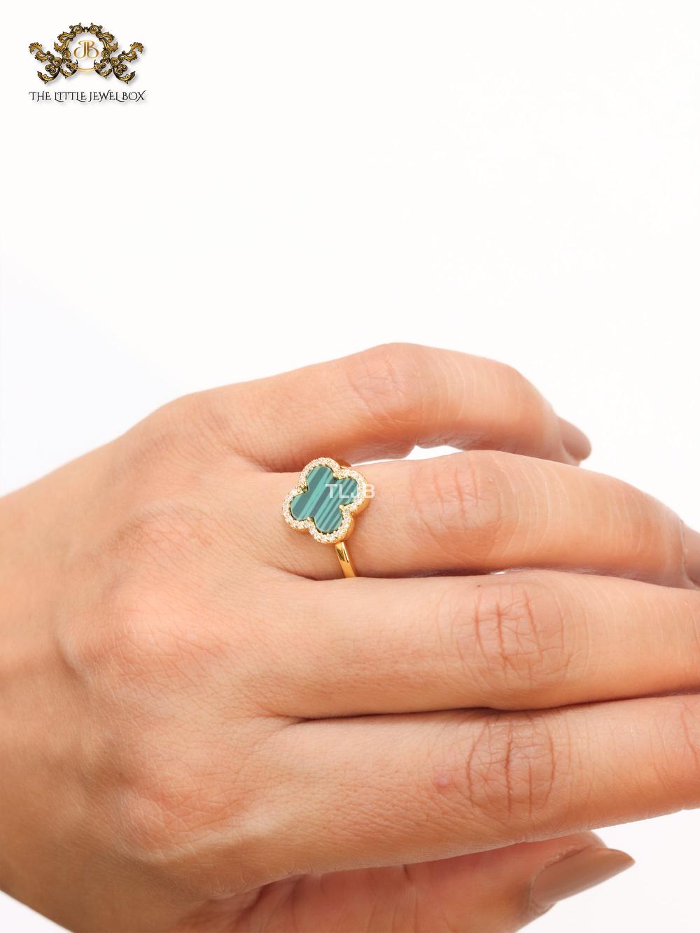 Green MOP ring with cz