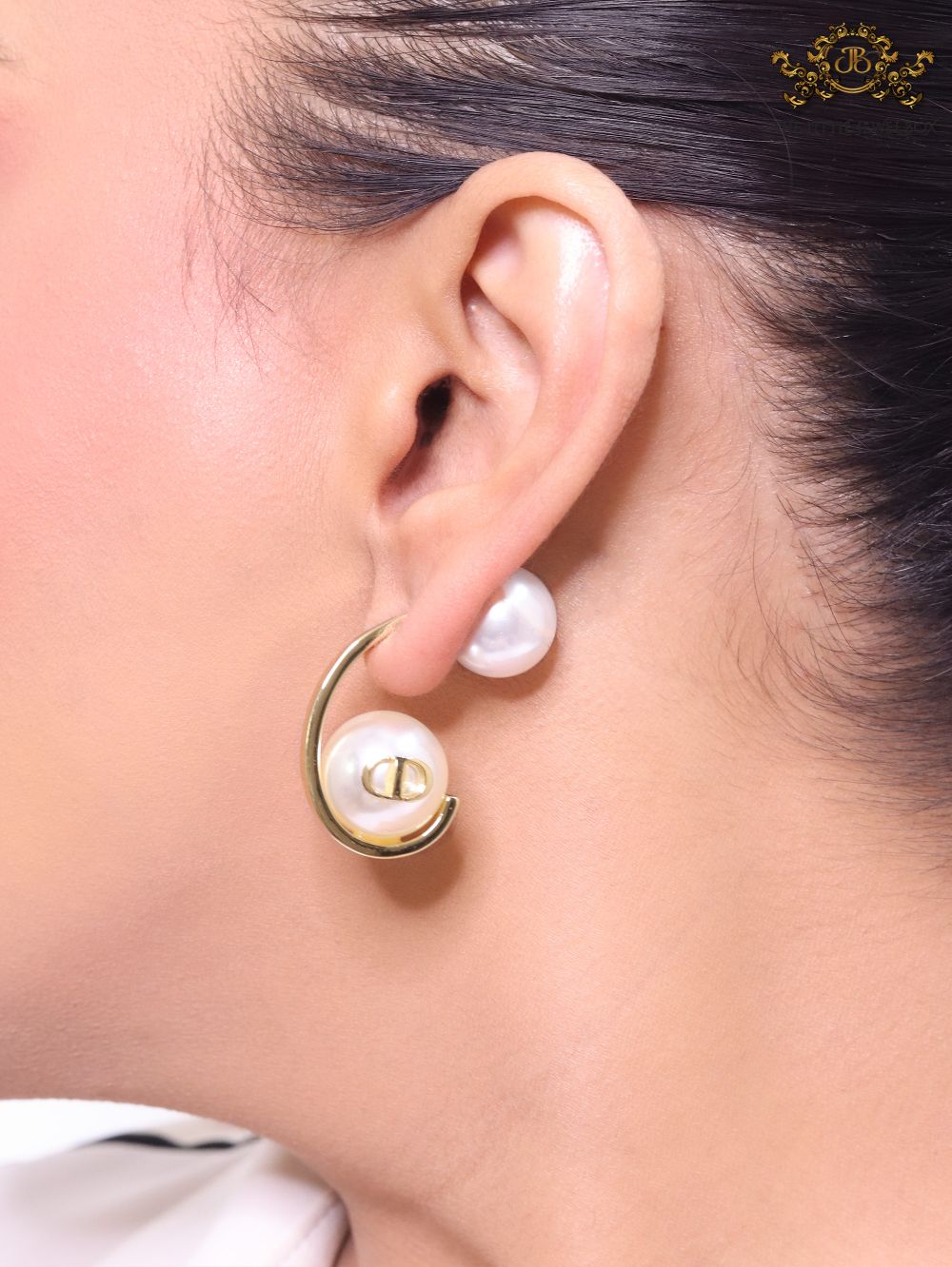 Alphabet C and D pearl and gold dangles