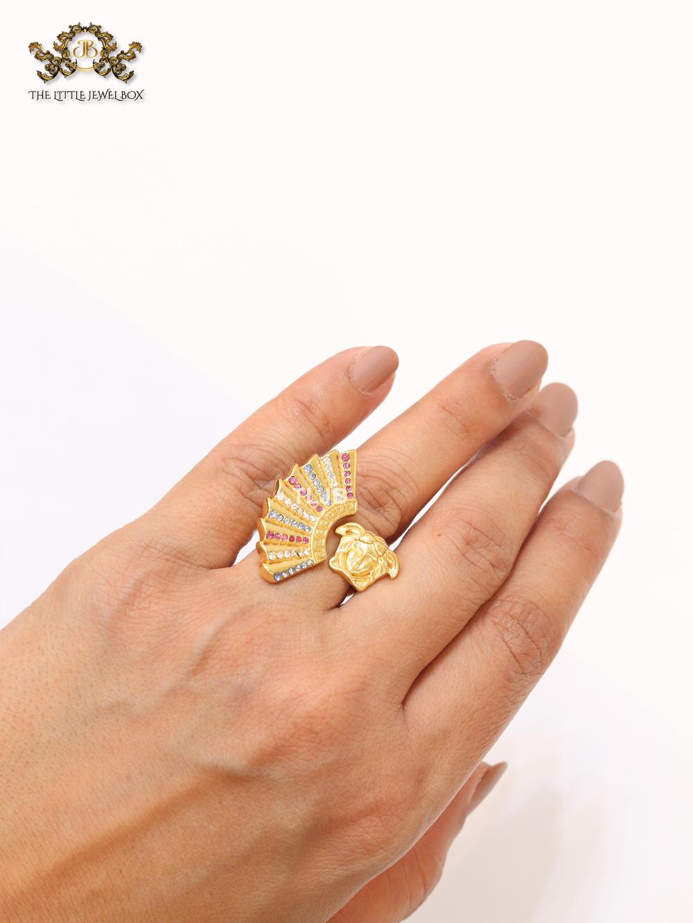 Multi Coloured stone and gold plated fan ring