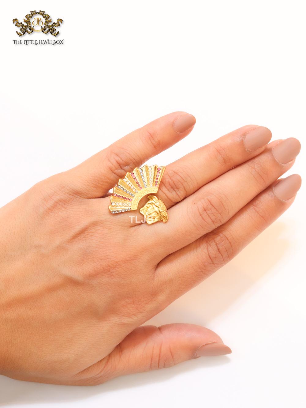Multi Coloured stone and gold plated fan ring