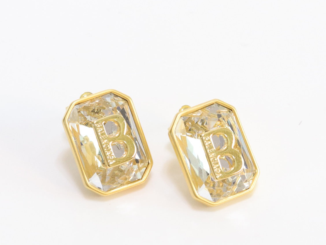 Alphabet B large cz earrings in gold finish