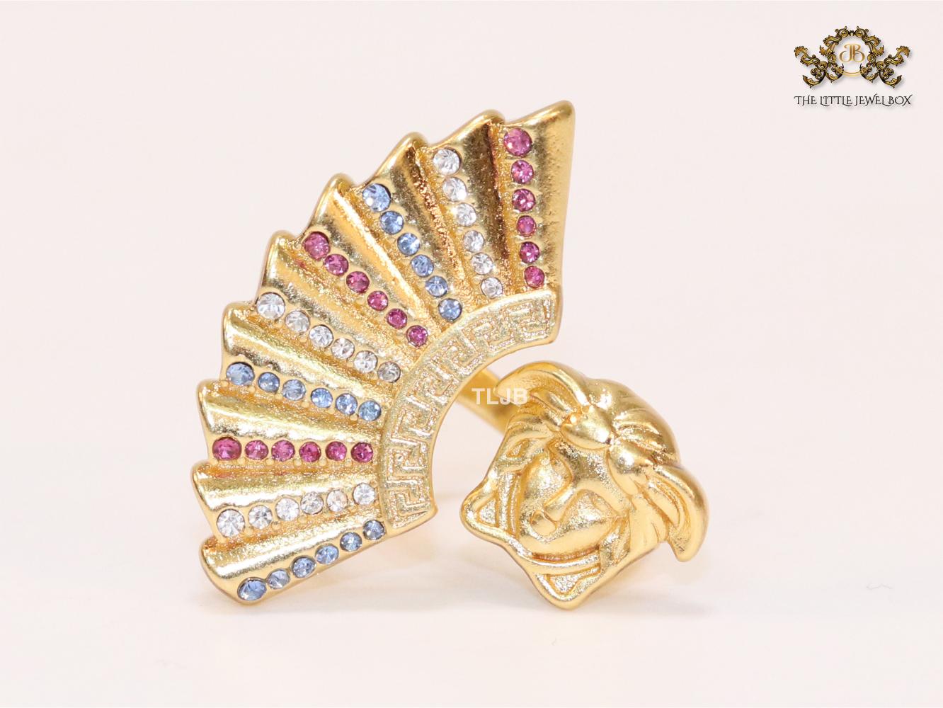 Multi Coloured stone and gold plated fan ring