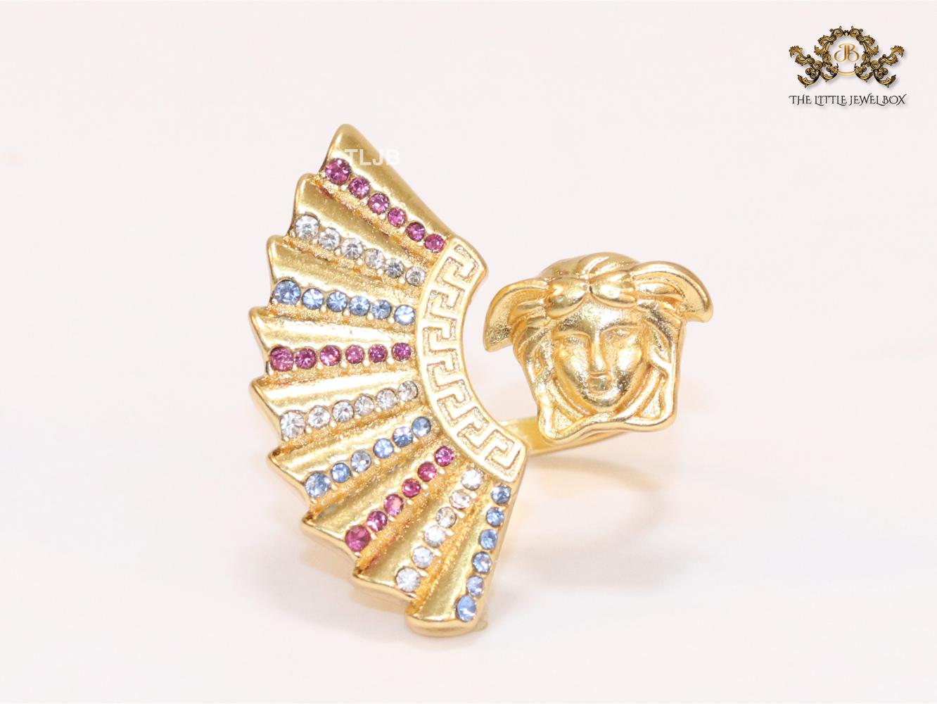 Multi Coloured stone and gold plated fan ring