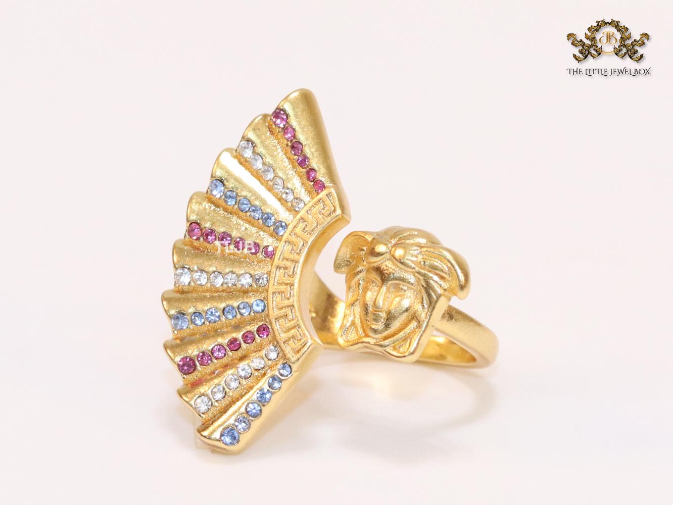 Multi Coloured stone and gold plated fan ring
