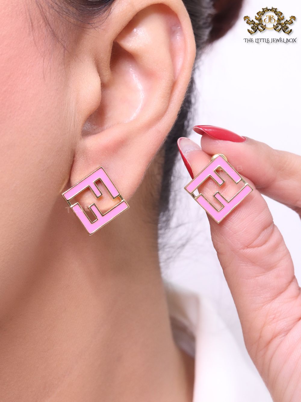 Pink Double F gold studs