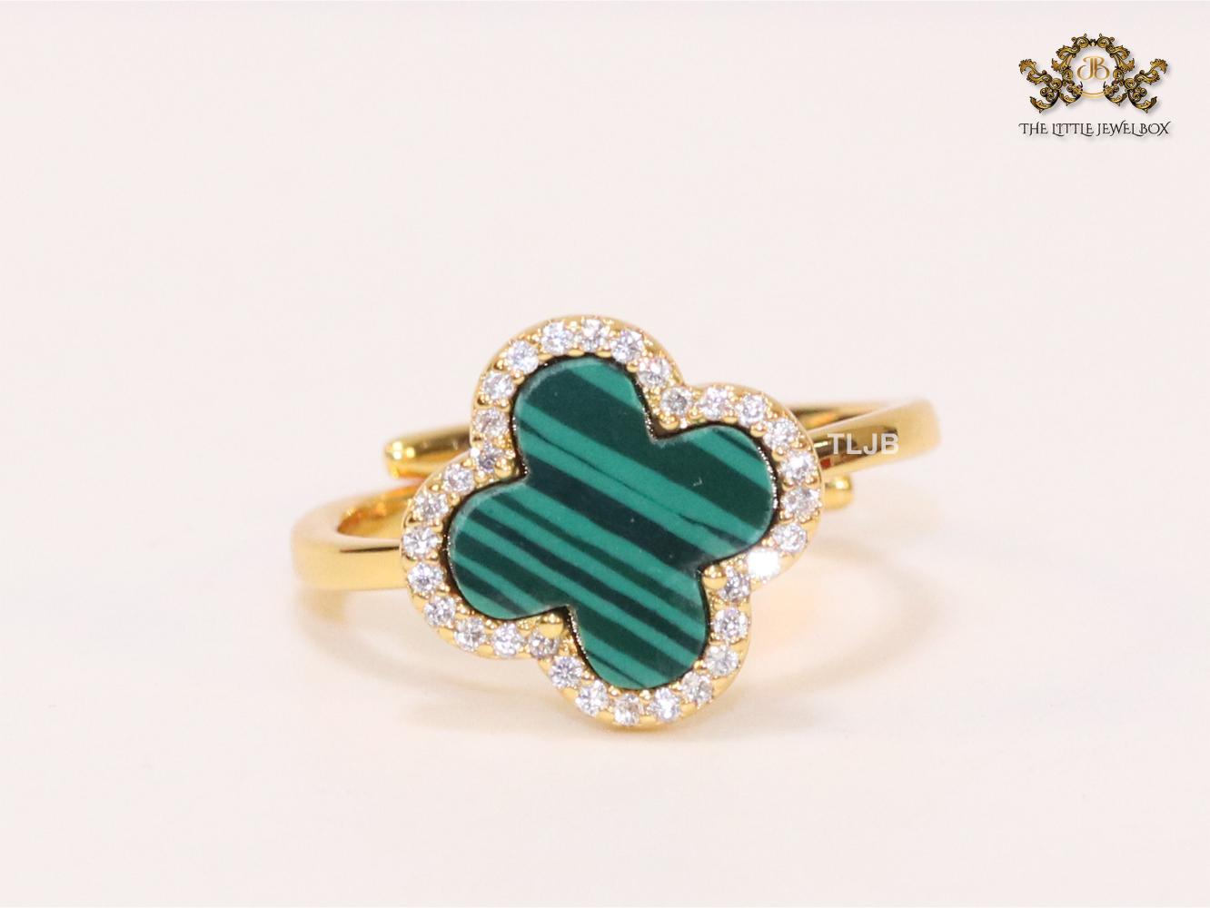 Green MOP ring with cz