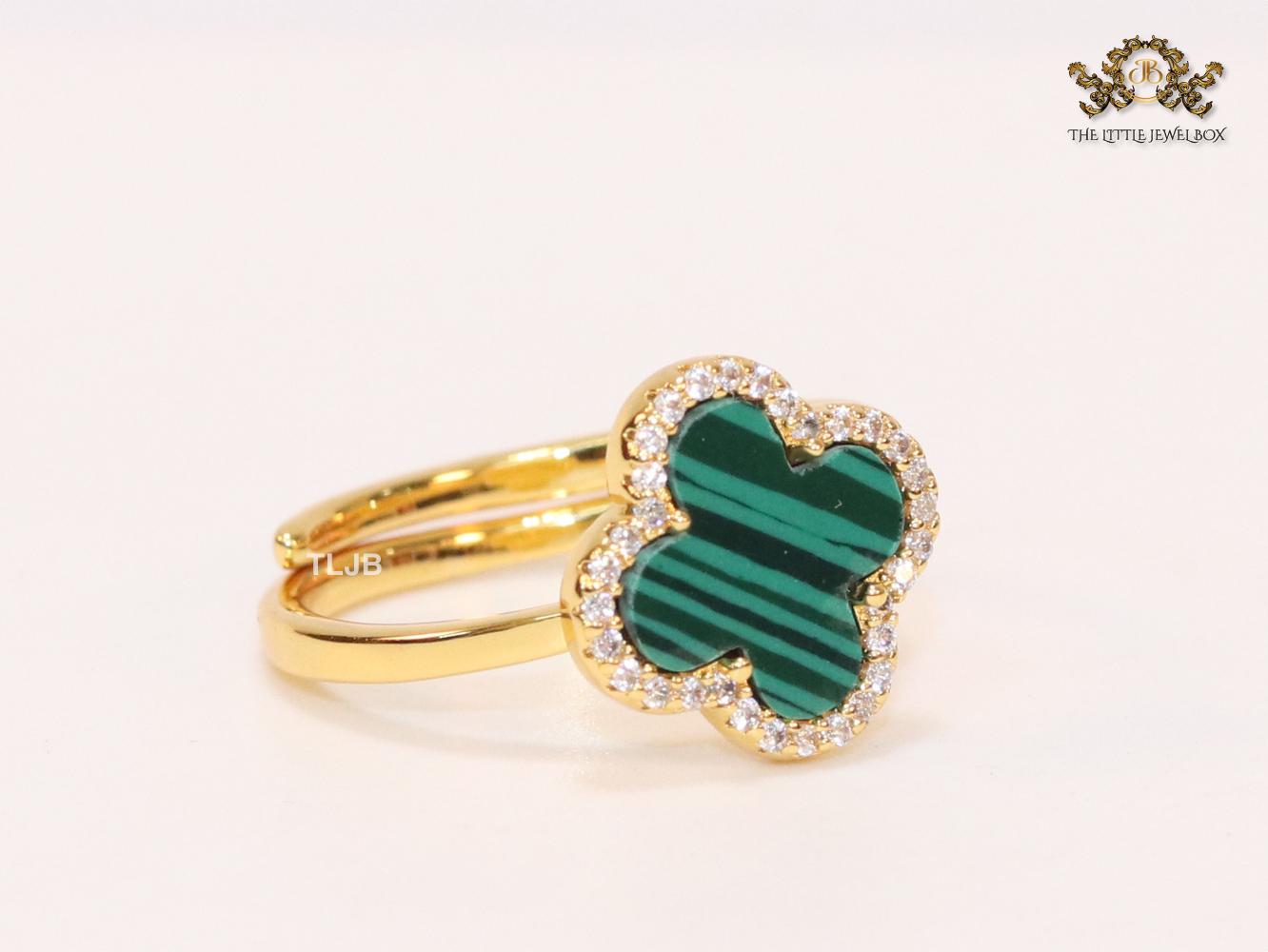 Green MOP ring with cz