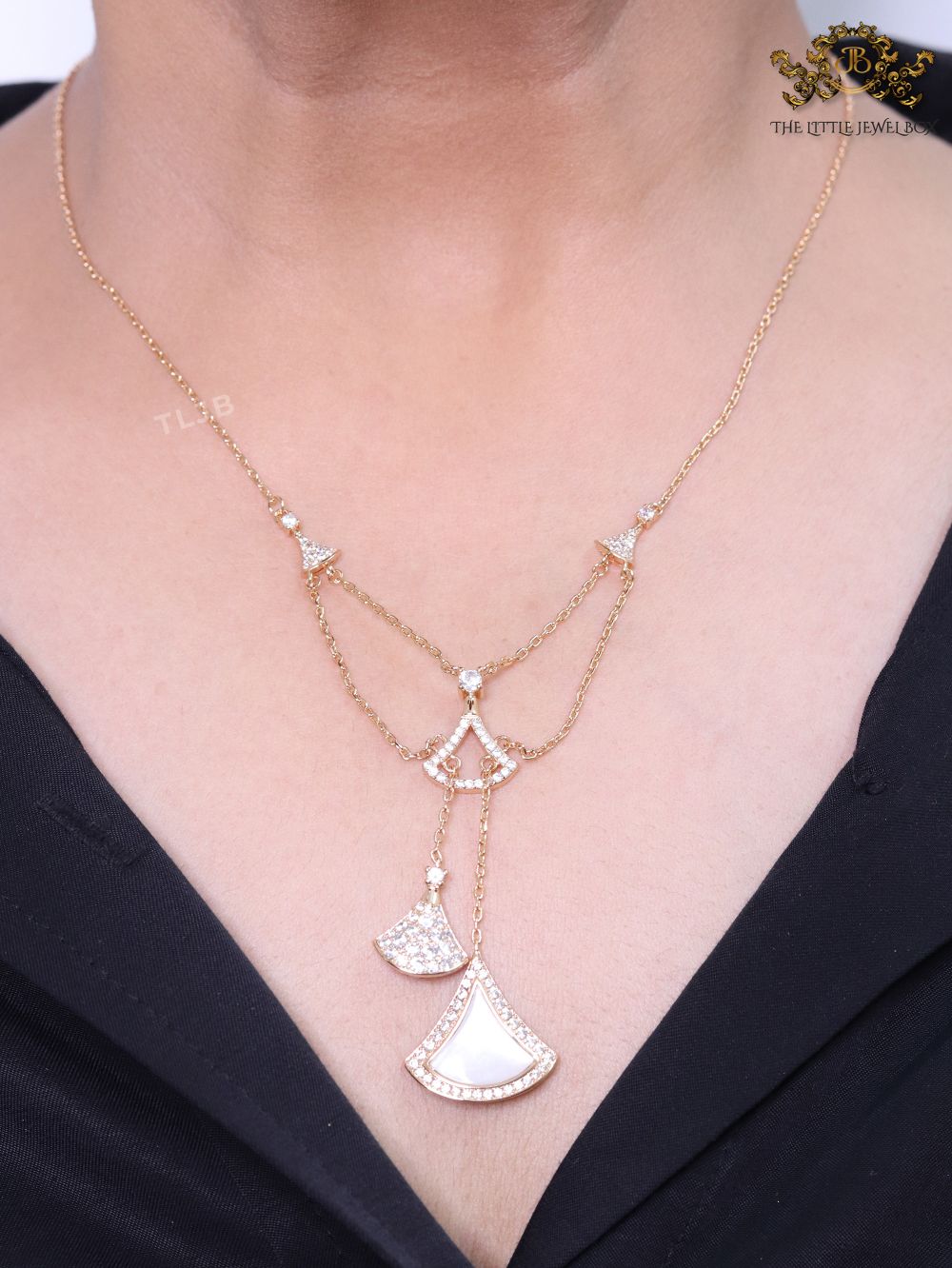White enamel and Cz charms chain