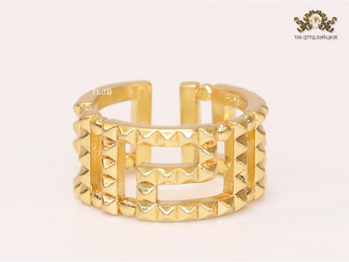 Double F gold plated textured ring