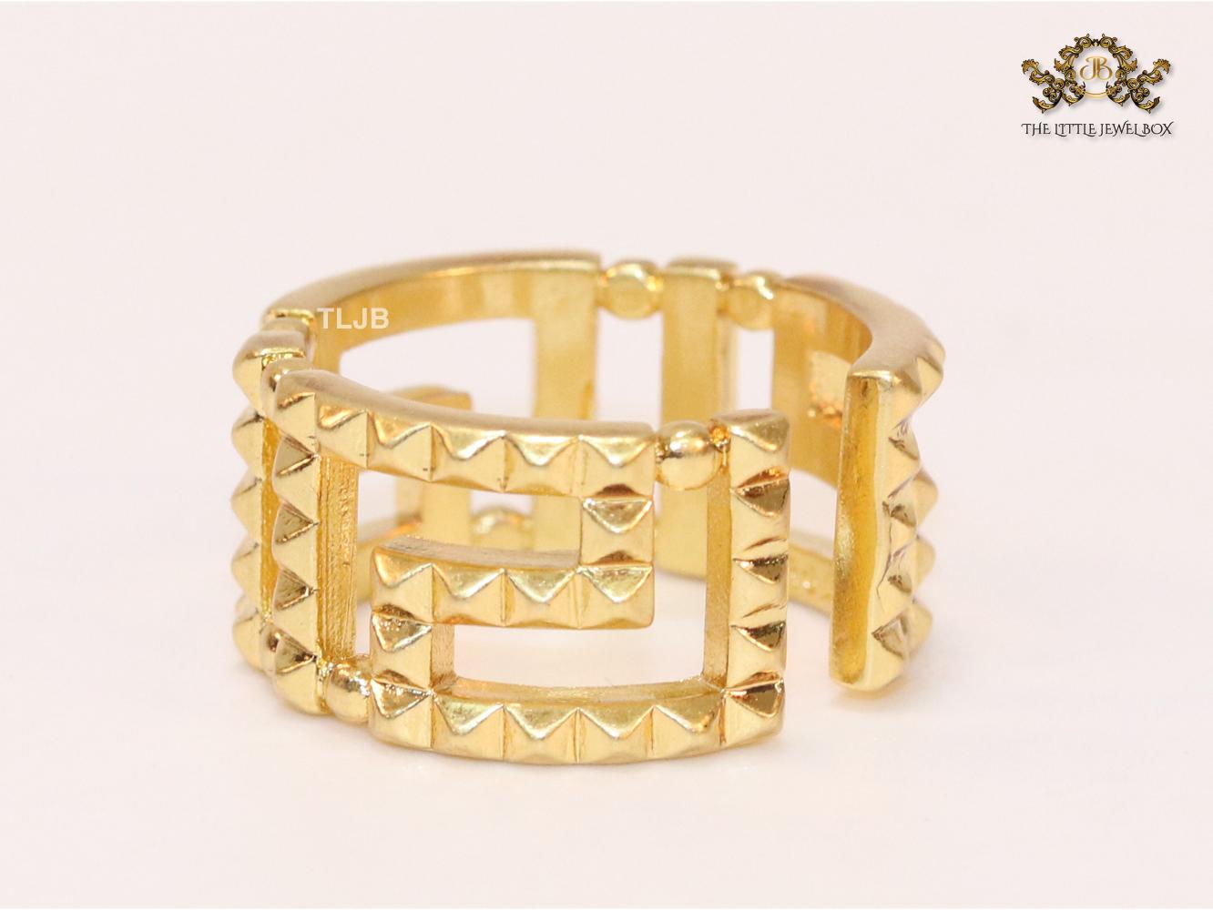 Double F gold plated textured ring