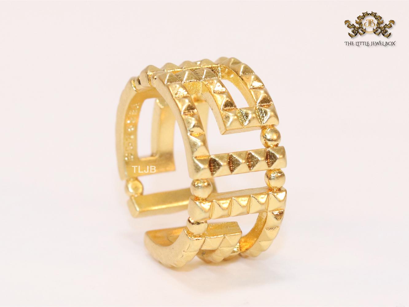Double F gold plated textured ring
