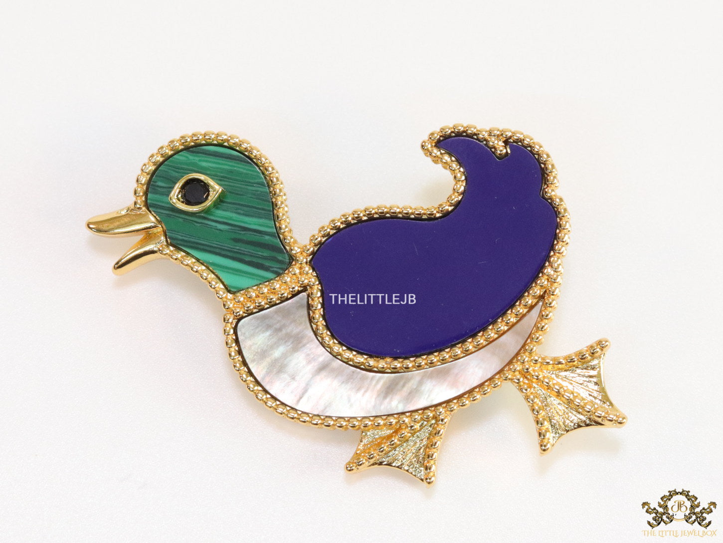 Gold plated multi-colour bird brooch