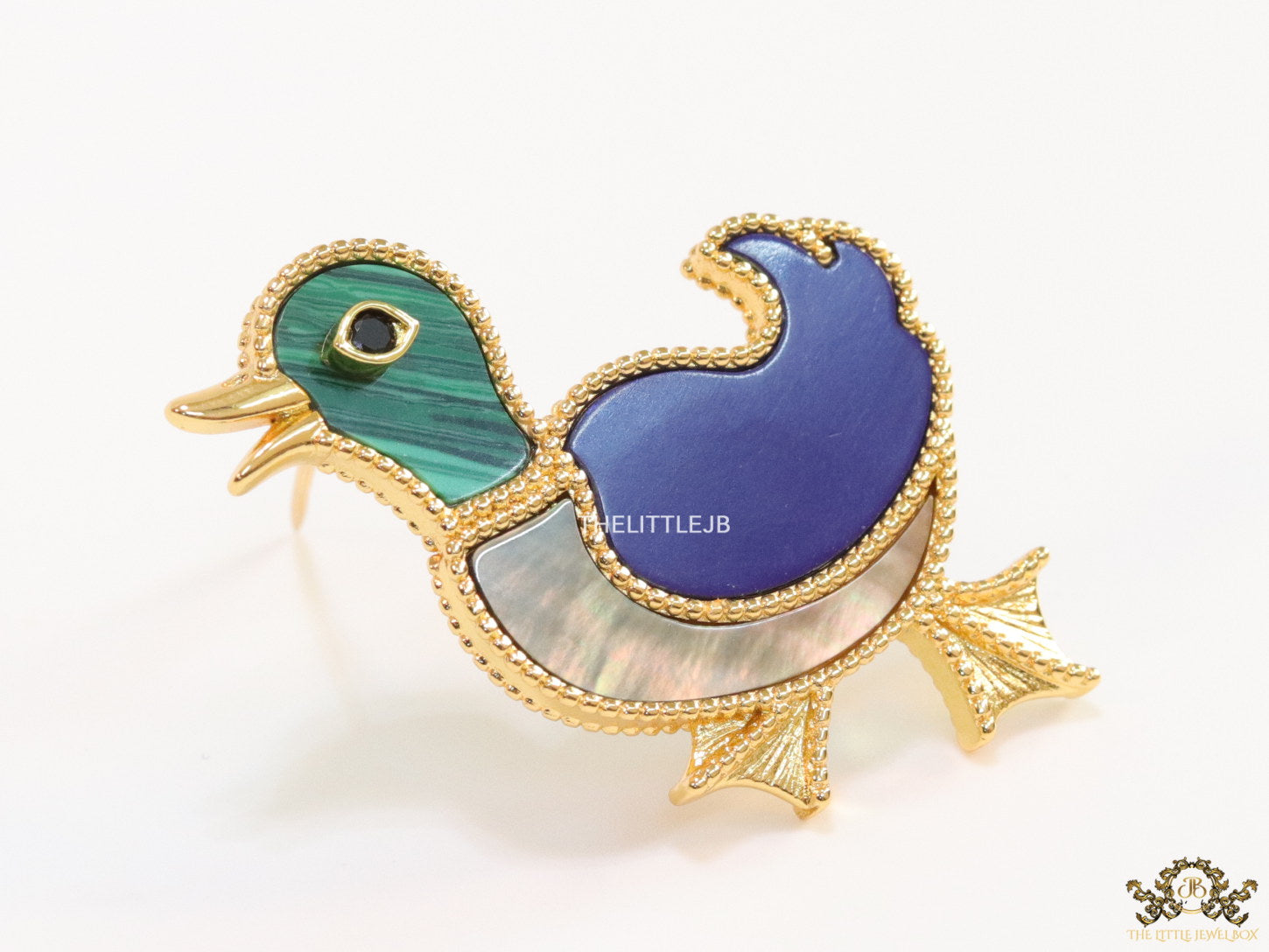 Gold plated multi-colour bird brooch