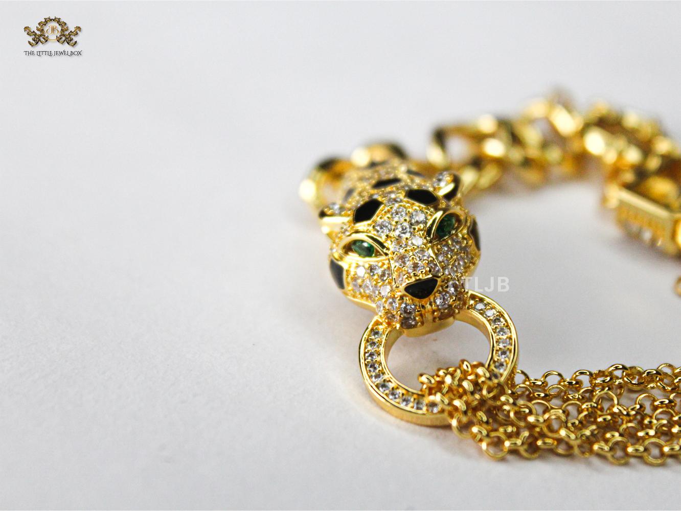 Panther CZ Chunky gold toned bracelet