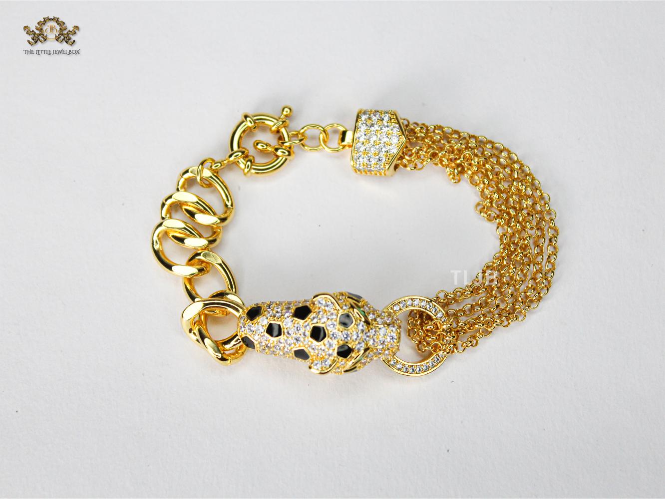 Panther CZ Chunky gold toned bracelet