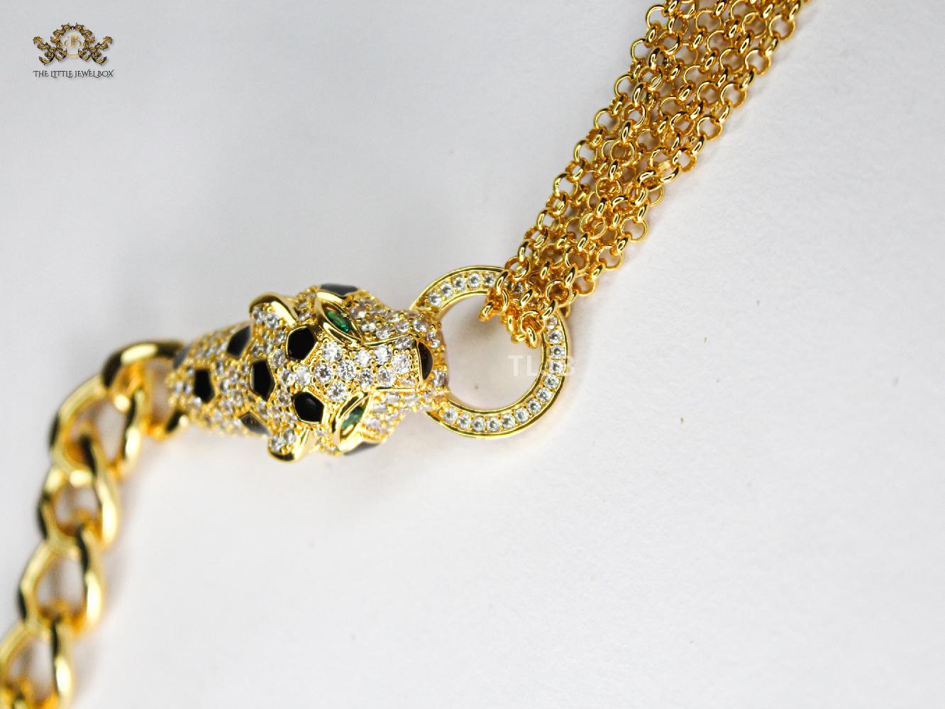 Panther CZ Chunky gold toned bracelet