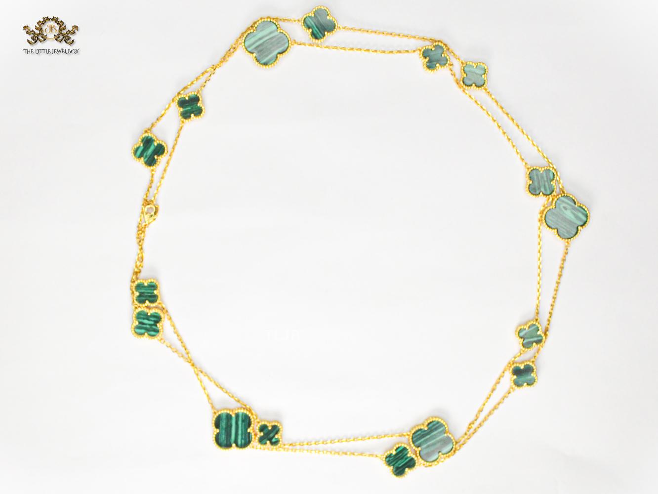 Alphabet VC green malachite clover long chain necklace 48 inches