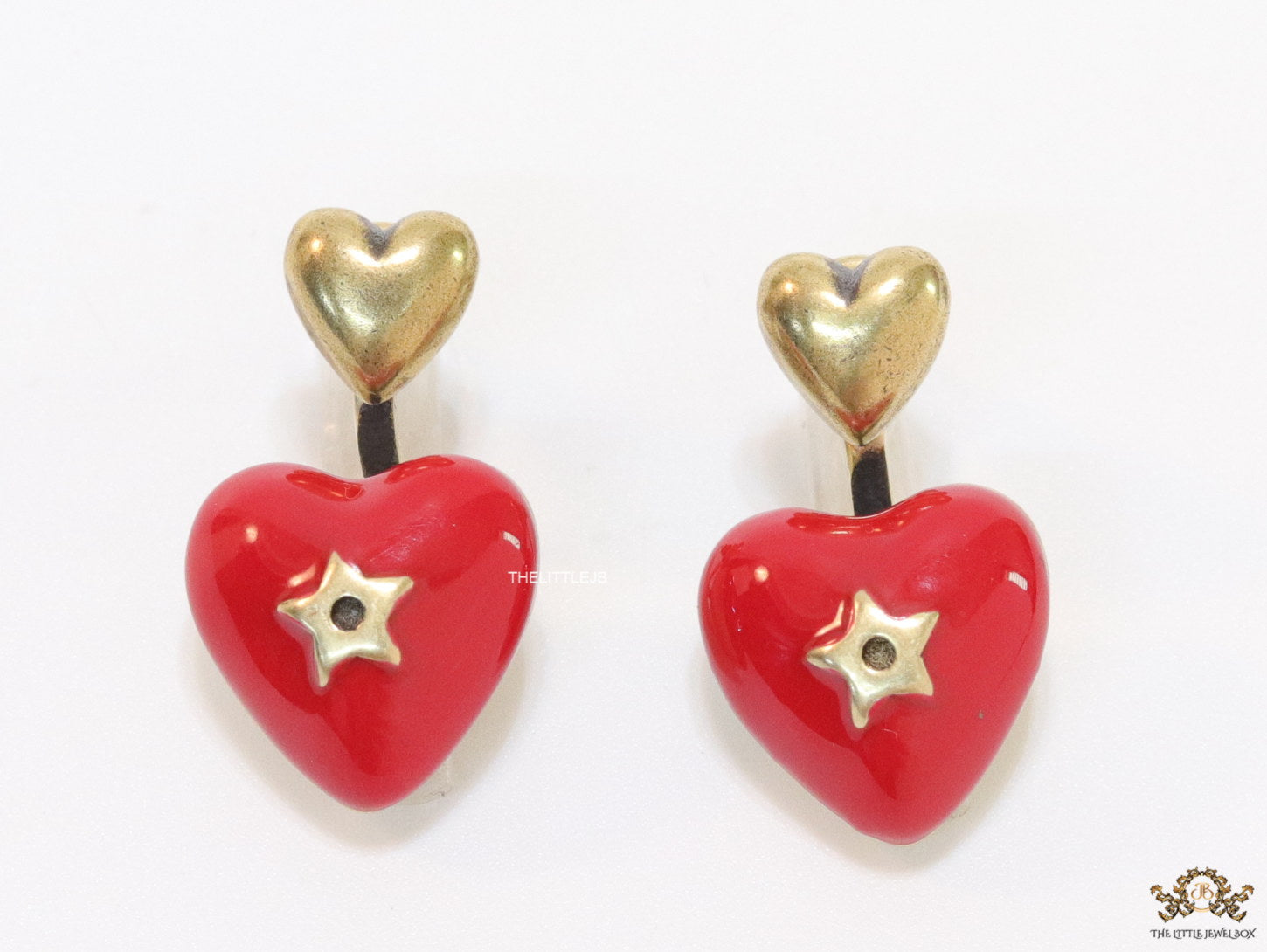 Golden and red detachable studs with twin hearts