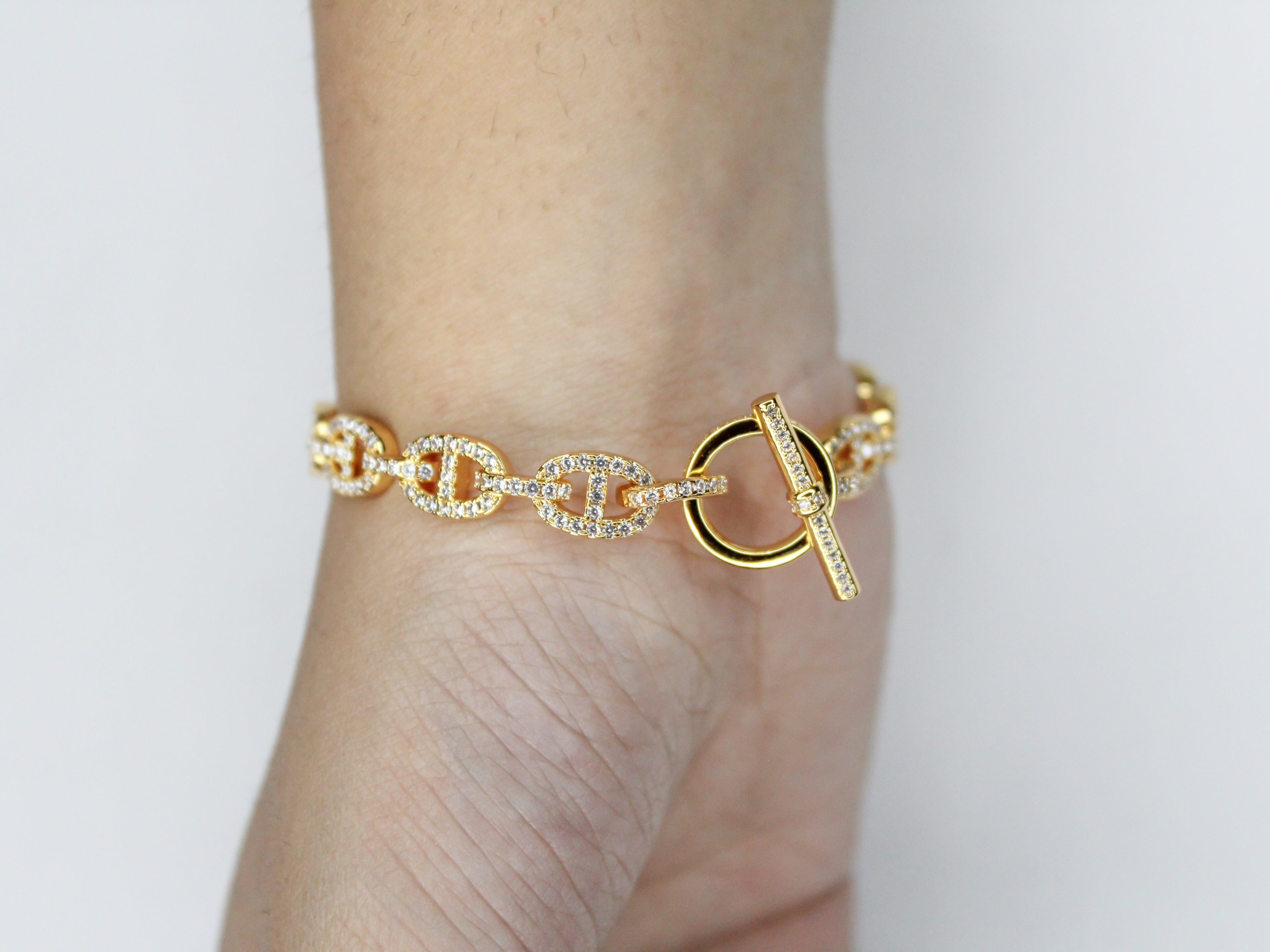 Alphabet H with CZ Gold bracelet