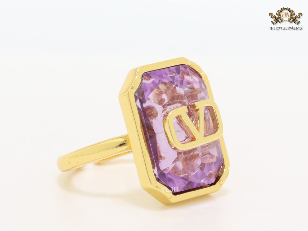 Open V purple stone ring